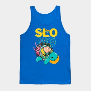 In slow motion like the turtle. Word in abbreviation: SLOMO. Tank Top